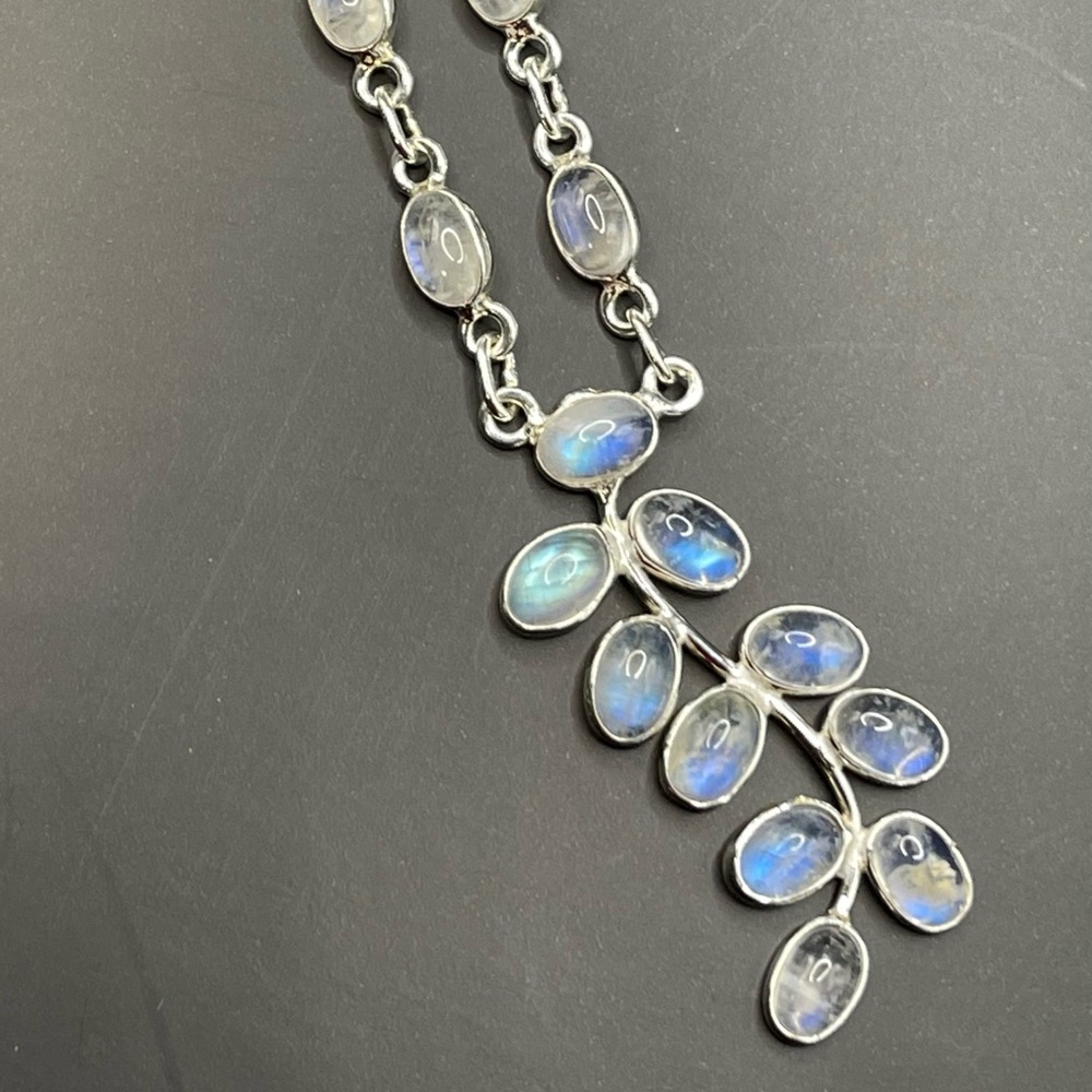 Rainbow moonstone sterling silver necklace. Nice blue flash. Adjusts 18-20” NWOT